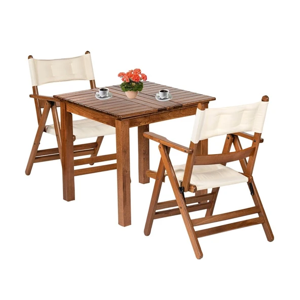 Bahçeme Marmaris Minderli Ahşap Bahçe Balkon Takımı: 70X70 Sabit Masa + 2 Katlanır Sandalye - Resim 5