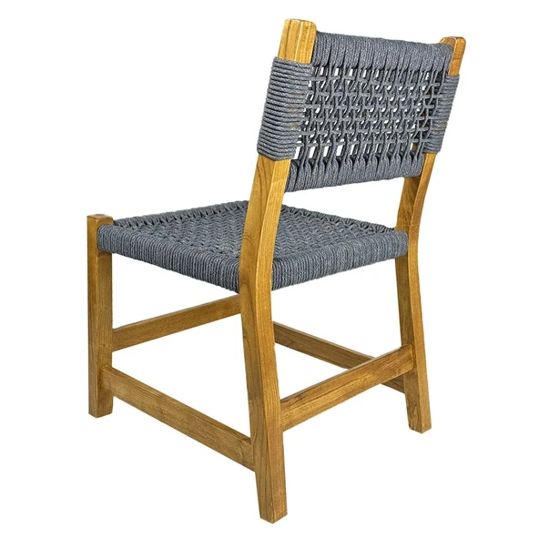 Bahçeme Üsküdar (Maya) Kolçaksız Ahşap Sandalye -Masif Kestane & Antrasit Örgü - Resim 2