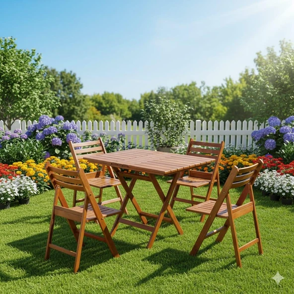 Bahçeme Albatros Katlanır Ahşap Bahçe Balkon Takımı: 80x120 Masa + 4 Sandalye ürün görseli 1