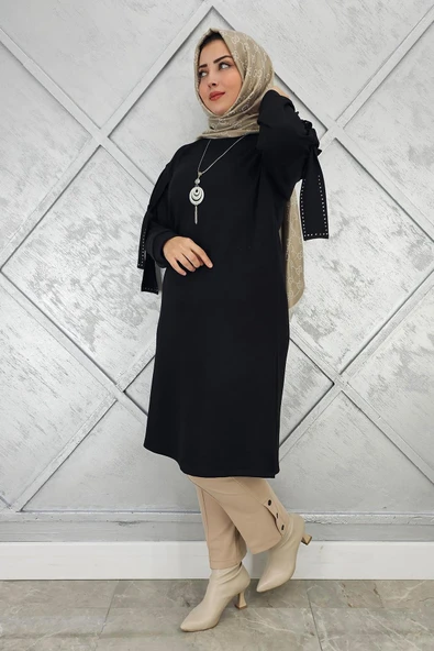 KADIN TAŞ VE KOLYE DETAYLI TESETTÜR TUNİK - Resim 4