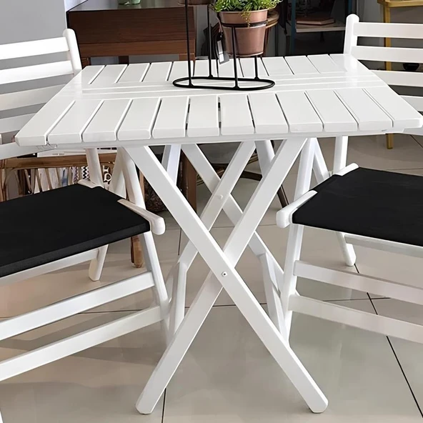Bahçeme Kaş 60X60 Katlanır Ahşap Masa - Beyaz Renk Teras Balkon Bahçe Masası ürün görseli 1