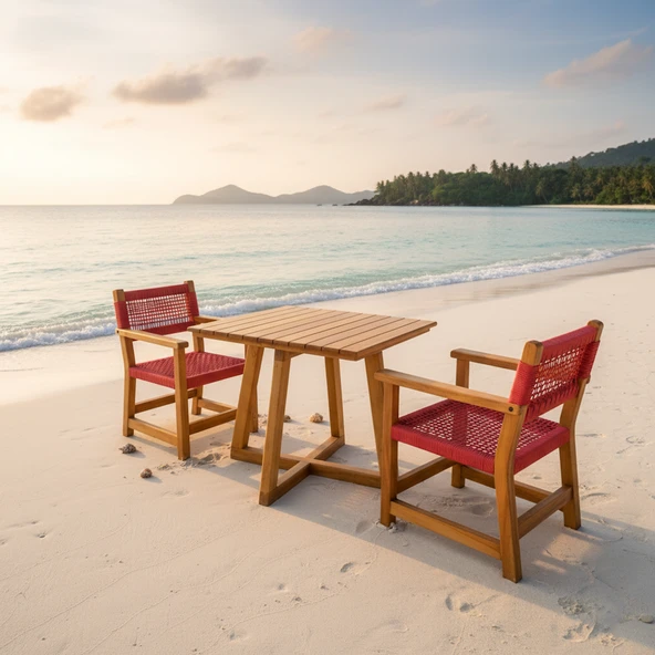 Bahçeme Gökçeada Ahşap Bahçe Takımı: 85X85 Masa + 2 Sandalye - Masif Kestane - Resim 3