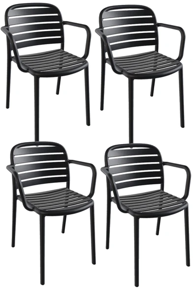 Papatya Tarabya Koltuk Antrasit 4lü Paket - Plastik Bahçe Balkon Mutfak Sandalyesi ürün görseli 1