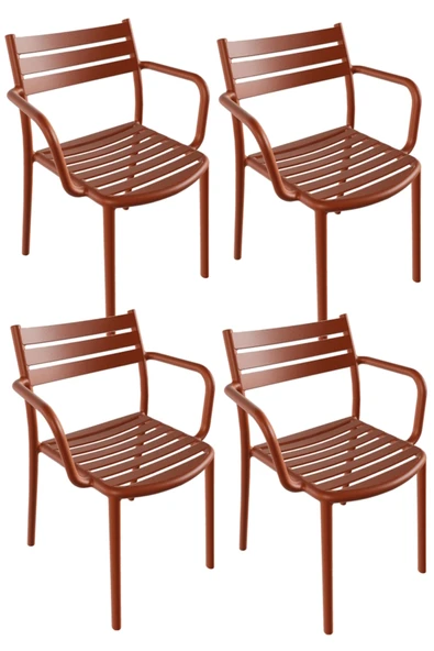 Papatya Hisar Koltuk Kor Kırmızı 4lü  Paket - Plastik Bahçe Balkon Mutfak Sandalyesi ürün görseli 1