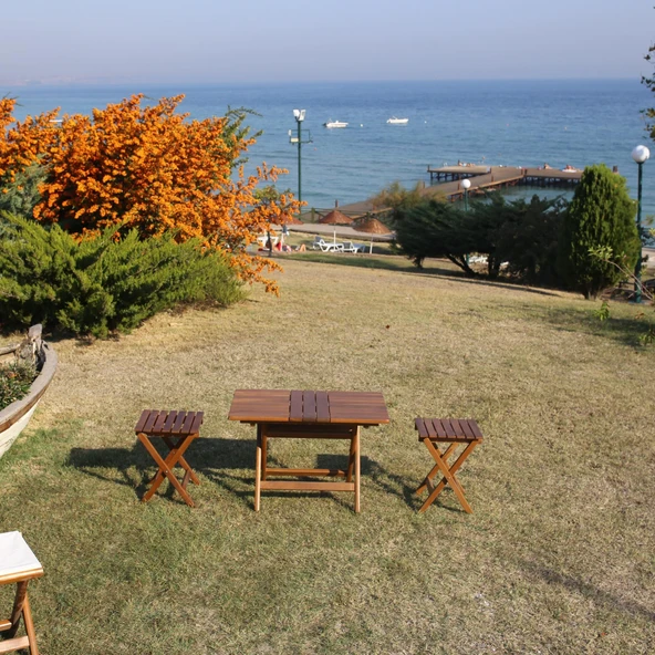 Bahçeme Ahşap Koli Tabure 32x32x40 cm - Masif Gürgen & Katlanır Yapı - Resim 6