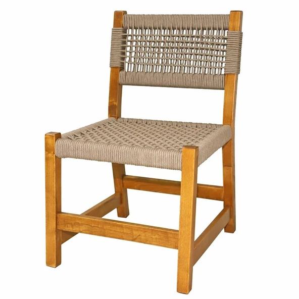 Bahçeme Üsküdar (Maya) Kolçaksız Ahşap Sandalye -Masif Kestane & Antrasit Örgü - Resim 4