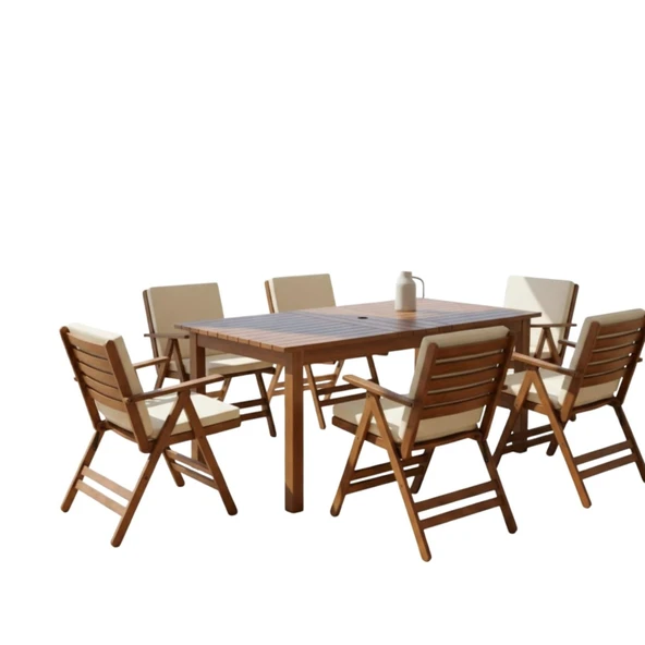 Bahçeme Antalya Ahşap Bahçe Balkon Seti: 80x140 Sabit Masa + 4 Düz Minderli Sandalye - Resim 7