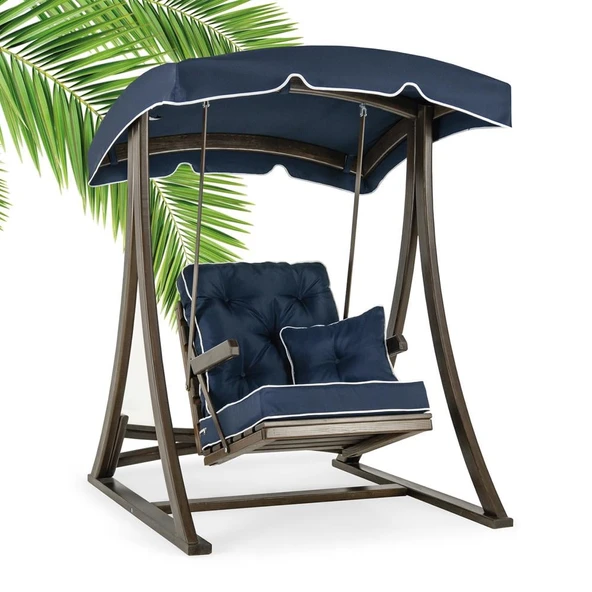 Mobeva Teras Tekli Ladin Ahşap Salıncak Dış Mekan Bahçe, Teras Salıncağı  -Krem - Resim 2