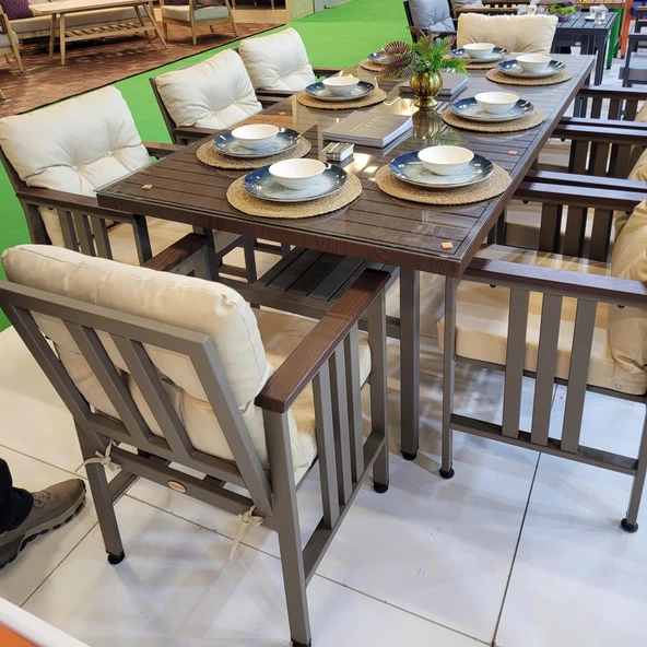 Bahçeme Çamlıca Alüminyum Yemek Takımı - 8 Kişilik Bahçe Teras Mutfak Kanepe Takımı ürün görseli 1