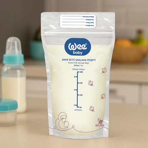 Wee Baby Anne Sütü Saklama Poşeti 20 Adet BPA İçermeyen Dondurucuya Uygun 200 ml - Resim 5