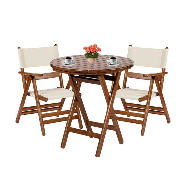 Bahçeci Atina PVCli Ahşap Bahçe Balkon Seti: 70lik Masa + 2 Sandalye Katlanır Takım - Resim 5