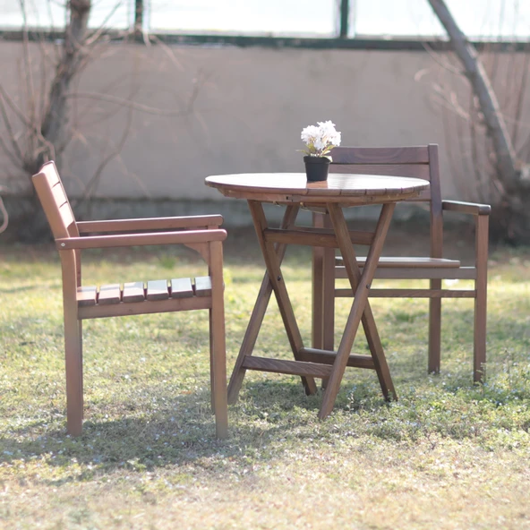 Bahçeme Manavgat Ahşap Bahçe Balkon Seti: 70Lik Masa + 2 Sandalye ürün görseli 1