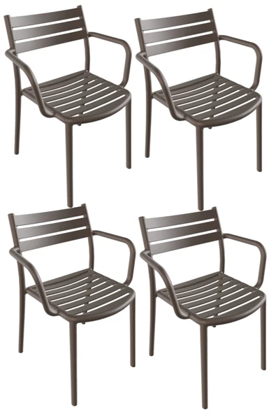 Papatya Hisar Koltuk Küllü Kahve 4lü Paket - Plastik Bahçe Balkon Mutfak Sandalyesi ürün görseli 1