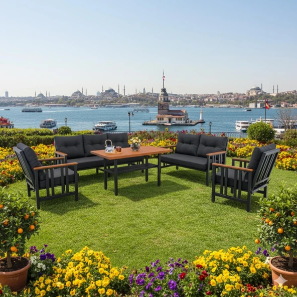 Bahçeme Çamlıca Alüminyum Bahçe Oturma Grubu - 7 Kişilik Bahçe, Balkon Koltuk Takımı - Resim 3