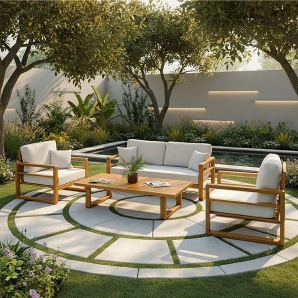 Bahçeme Nişantaşı (Mykanos) Bahçe Koltuk Üçlü - Kestane İç Ve Dış Mekan Koltuğu (Minderli) - Resim 3