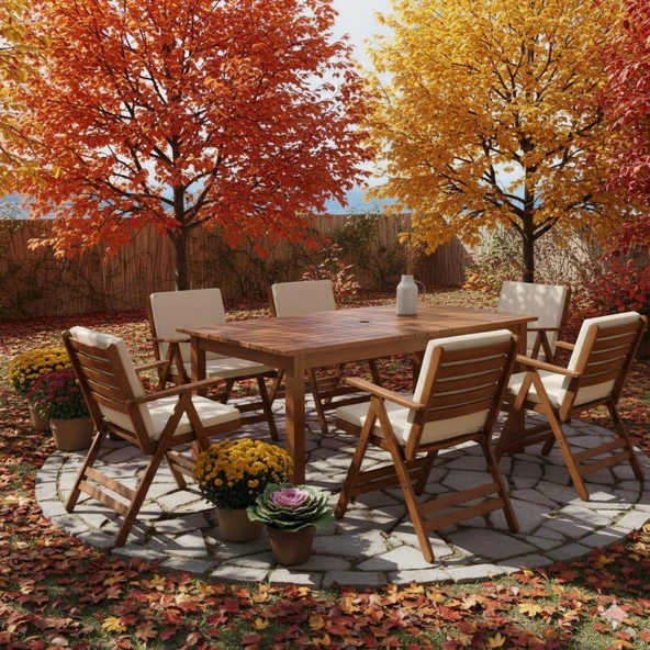 Bahçeme Antalya S Ahşap Bahçe Balkon Seti: 80x140 Masa +6 Sandalye 2+2+1+1 - Resim 6