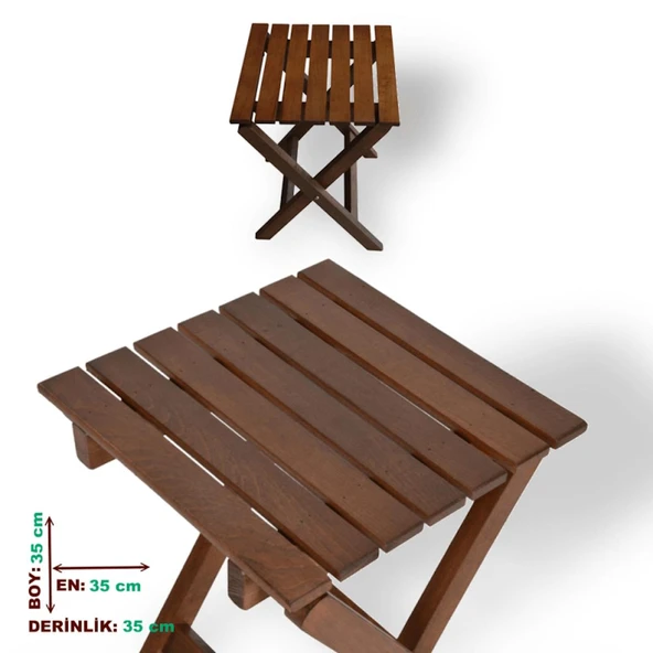 Bahçeme Ahşap Koli Tabure 32x32x40 cm - Masif Gürgen & Katlanır Yapı - Resim 3