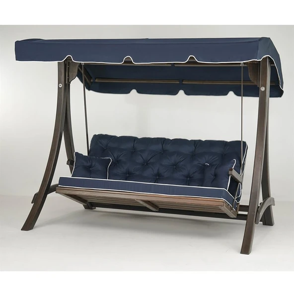 Mobeva Comforte Üçlü Ladin Ahşap Salıncak Dış Mekan Bahçe, Teras Salıncağı -Krem - Resim 4