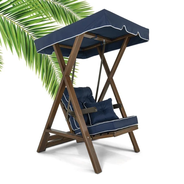 Mobeva Meda Tekli Ladin Ahşap Salıncak Dış Mekan Bahçe, Teras Salıncağı -Lacivert - Resim 2