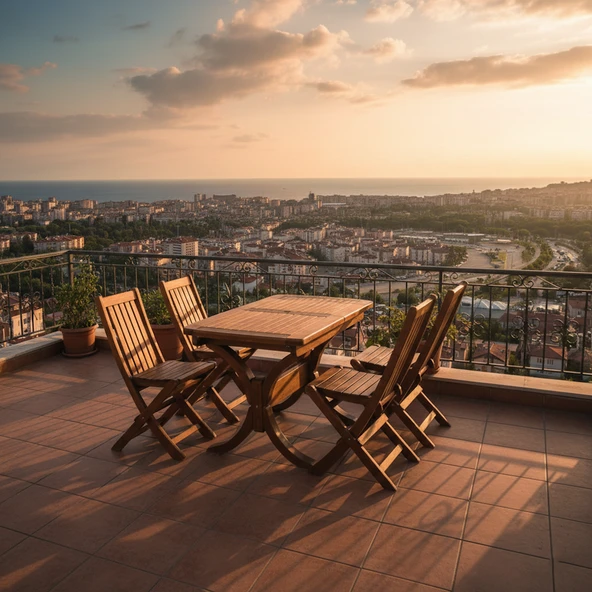 Bahçeme Avşa Side Ahşap Bahçe Balkon Takımı: 70x120 + 40 cm Uzayan Masa & 4 Katlanır Sandalye ürün görseli