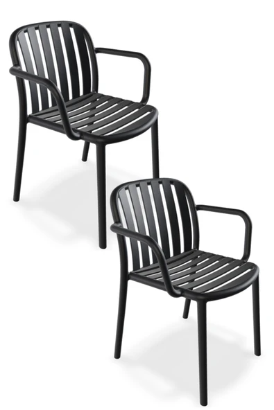 Papatya Balat Koltuk Antrasit 2li Paket - Plastik Bahçe Balkon Mutfak Sandalyesi ürün görseli 1