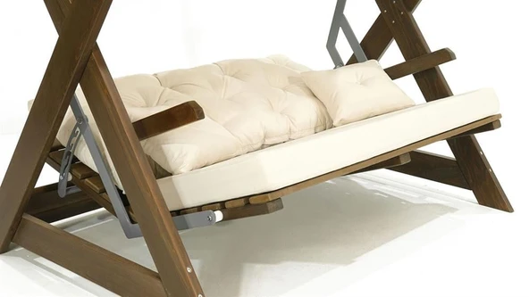 Mobeva Holox Yataklı Ladin Ahşap Salıncak Dış Mekan Bahçe, Teras Salıncağı -Krem - Resim 8