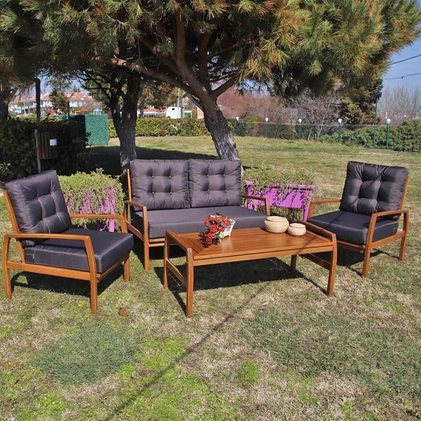 Bahçeme Gümbet Bahçe Oturma Grubu 4 Kişilik - Ahşap Koltuk ve Sehpa Takımı (Mindersiz) - Resim 4