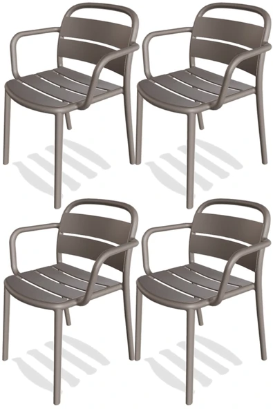 Papatya Beykoz Koltuk Küllü Kahve 4lü Paket - Plastik Bahçe Balkon Mutfak Sandalyesi ürün görseli 1