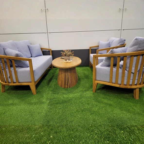 Bahçeme Emirgan (York) Ahşap Oturma Grubu Minderli - Masif Kestane 4 Kişilik Koltuk Takımı - Resim 4