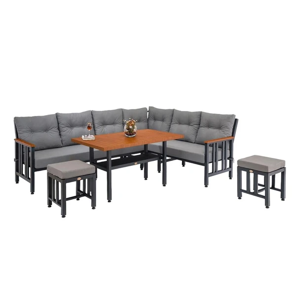 Bahçeme Çamlıca Alüminyum Köşe Koltuk Takımı : 205 +185 cm Koltuk + 75x130 cm Masa - Resim 5