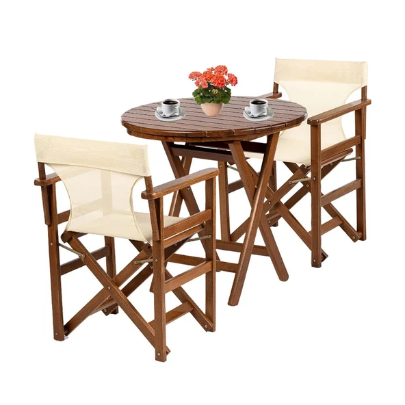 Bahçeme Yönetmen Katlanır Ahşap Bahçe Balkon Seti: 60lık Masa + 2 Sandalye ürün görseli