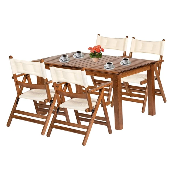 Bahçeme Marmaris Minderli Ahşap Bahçe Balkon Seti: 80x120 Sabit Masa + 4 Katlanır Sandalye - Resim 5