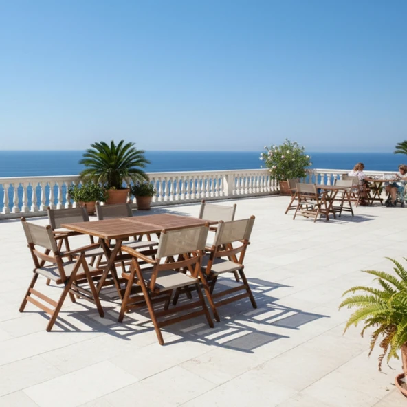 Bahçeci Atina Katlanır Ahşap Bahçe Balkon Seti 80X140 İstanbul Masa + 4 Pvcli Sandalye - Resim 4