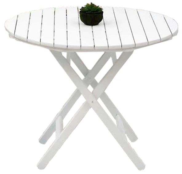Bahçeme Avşa Ahşap Bahçe Takımı Beyaz - 90lık Yuvarlak Masa + 2 Sandalye Katlanır Balkon Set - Resim 4