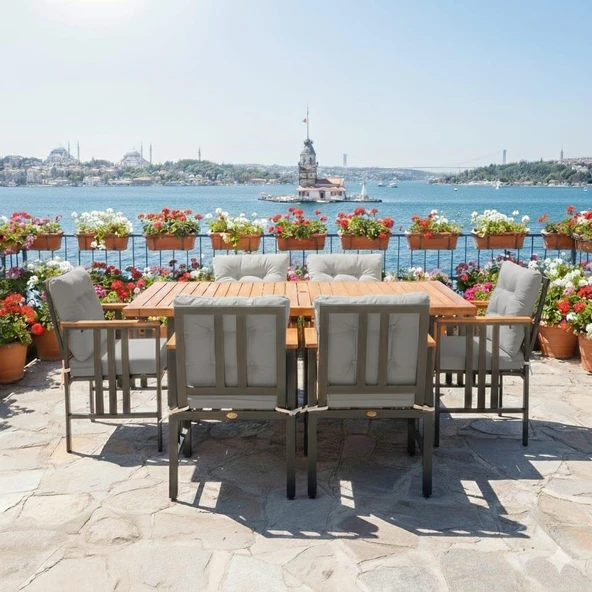 Bahçeme Çamlıca Alüminyum Yemek Takımı - 6 Kişilik Bahçe Teras Mutfak Kanepe Takımı - Resim 8