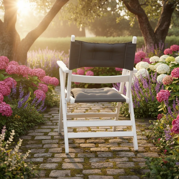 Bahçeci Atina Katlanır Sandalye - Masif Gürgen Ahşap & Krem Minder - Resim 3