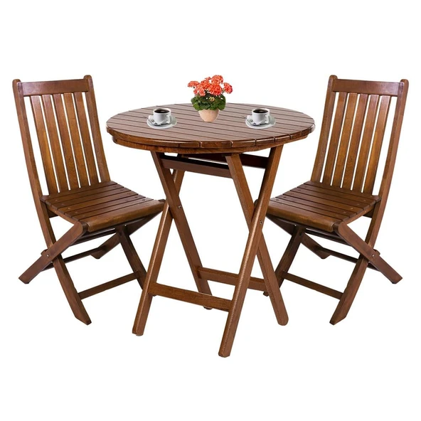 Bahçeci Acrapol Katlanır Ahşap Bahçe Balkon Seti: 60lık Masa +2 Sandalye ürün görseli 1