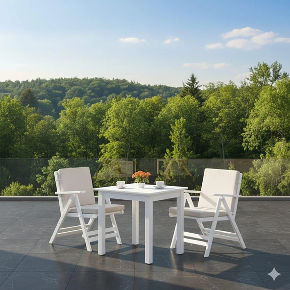 Bahçeme Kaş 70x70 Sabit Ayaklı Ahşap Masa - Beyaz Renk Teras Balkon Bahçe Masası - Resim 6