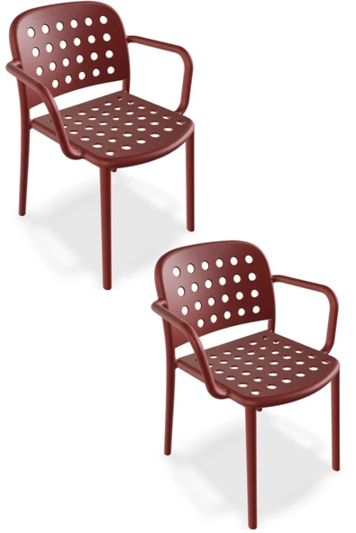 Papatya Bomonti Koltuk Kiremit Kırmızı 2li Paket - Plastik Bahçe Balkon Mutfak Sandalyesi ürün görseli 1