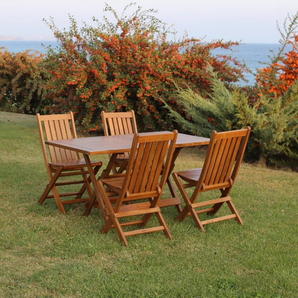 Bahçeme Avşa Bodrum Ahşap Bahçe Balkon Takımı: 90x160 Masa + 6 Sandalye Katlanır Set ürün görseli 1