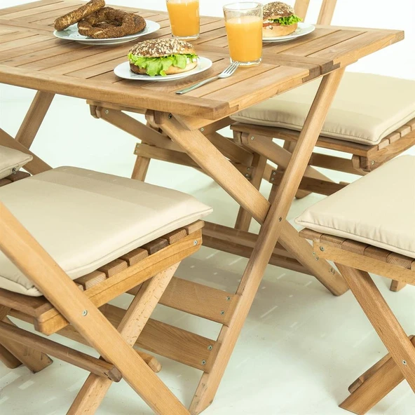 Mobeva Flat Kayın Ahşap Masa 70x53 Katlanır Bahçe Balkon Masası - Resim 4