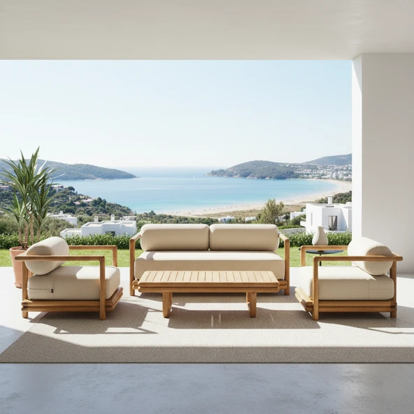 Bahçeme Sarıyer (LEO) Ahşap Sehpa 155x74x37 cm - Kestane Grubu Bahçe Balkon Sehpası - Resim 5