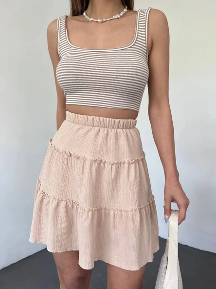 Şortlu Etek Beli Lastikli Parça Kumaş - Resim 11