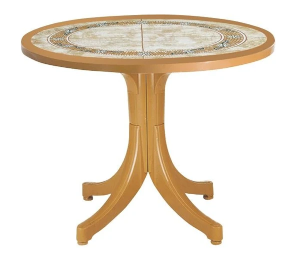 Papatya Pera Plastik Masa - 90lık Yuvarlak Balkon, Bahçe Masası -Teak & Ahşap Dekor - Resim 6