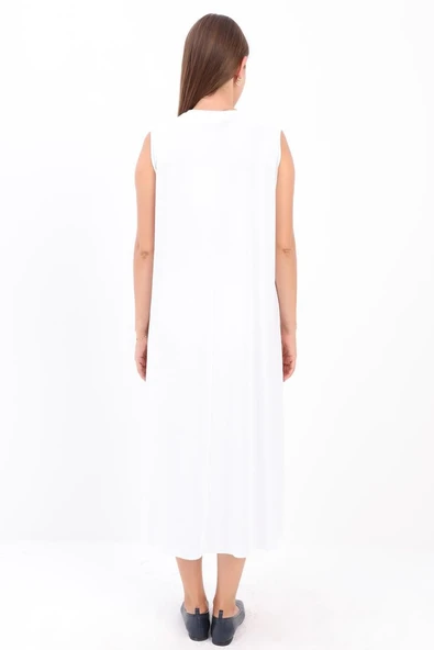 Kolsuz Uzun Düz Elbise - Resim 3