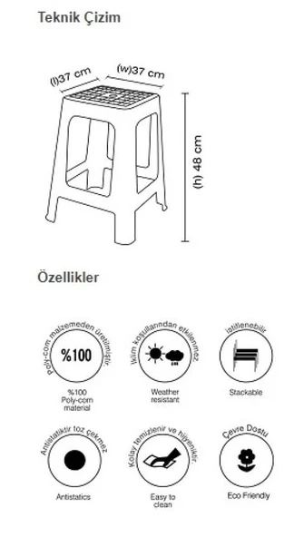 Papatya Mercan Plastik Tabure Beyaz - Bahçe Balkon Taburesi - Resim 4