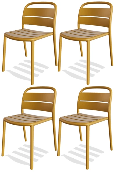 Papatya Balat Sandalye 4lü Paket Koyu Sarı - Plastik Bahçe Balkon Mutfak Sandalyesi ürün görseli 1