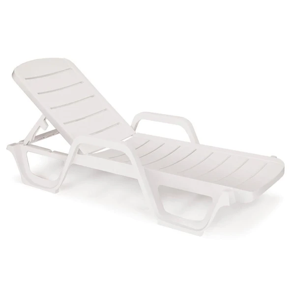 Papatya Avangarde Plastik Şezlong Kolçaklı Beyaz - Bahçe Balkon Plaj Şezlongu - V2 - Resim 2