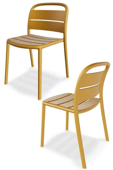 Papatya Balat Sandalye 2li Paket Koyu Sarı - Plastik Bahçe Balkon Mutfak Sandalyesi ürün görseli 1