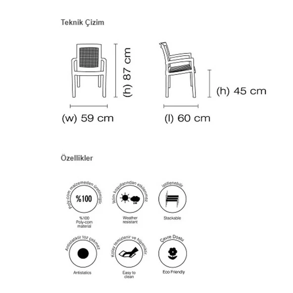 Papatya Vira Plastik Koltuk Beyaz - Plastik Bahçe Balkon Sandalyesi - Resim 6